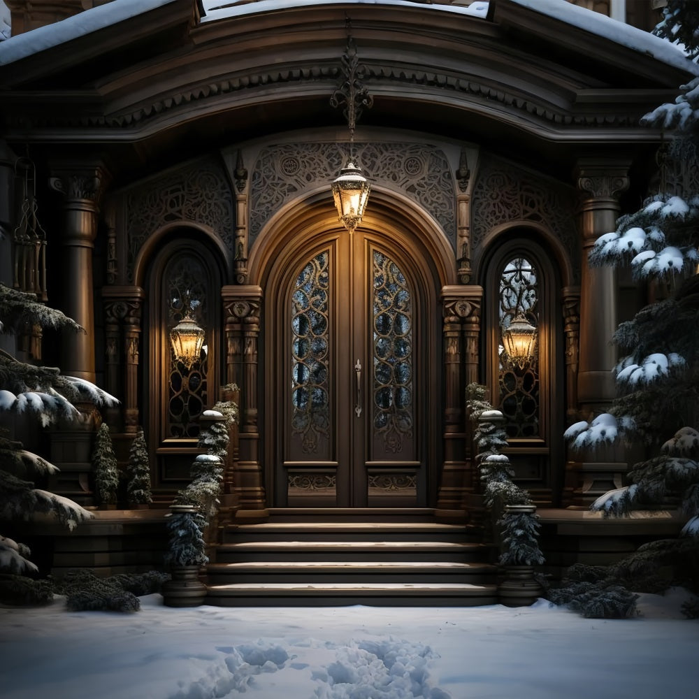 Toile de fond Entrée manoir mystique lueur lanternes BRP10-3