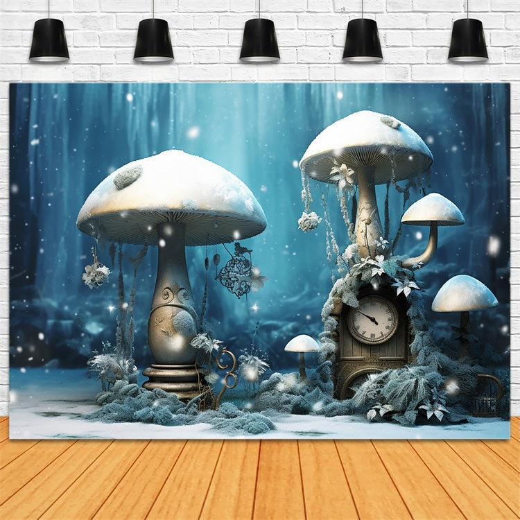Toile de fond Champignons enneigés horloge vintage forêt BRP10-30