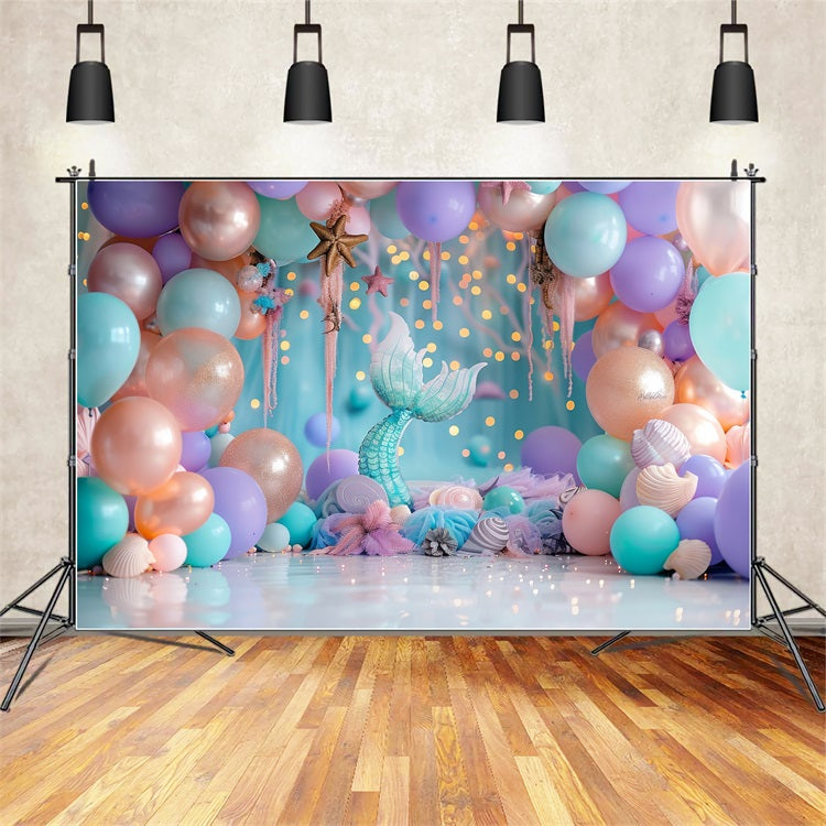 Toile de Fond Anniversaire Ballons Pastel Queue de Sirène BRP10-305