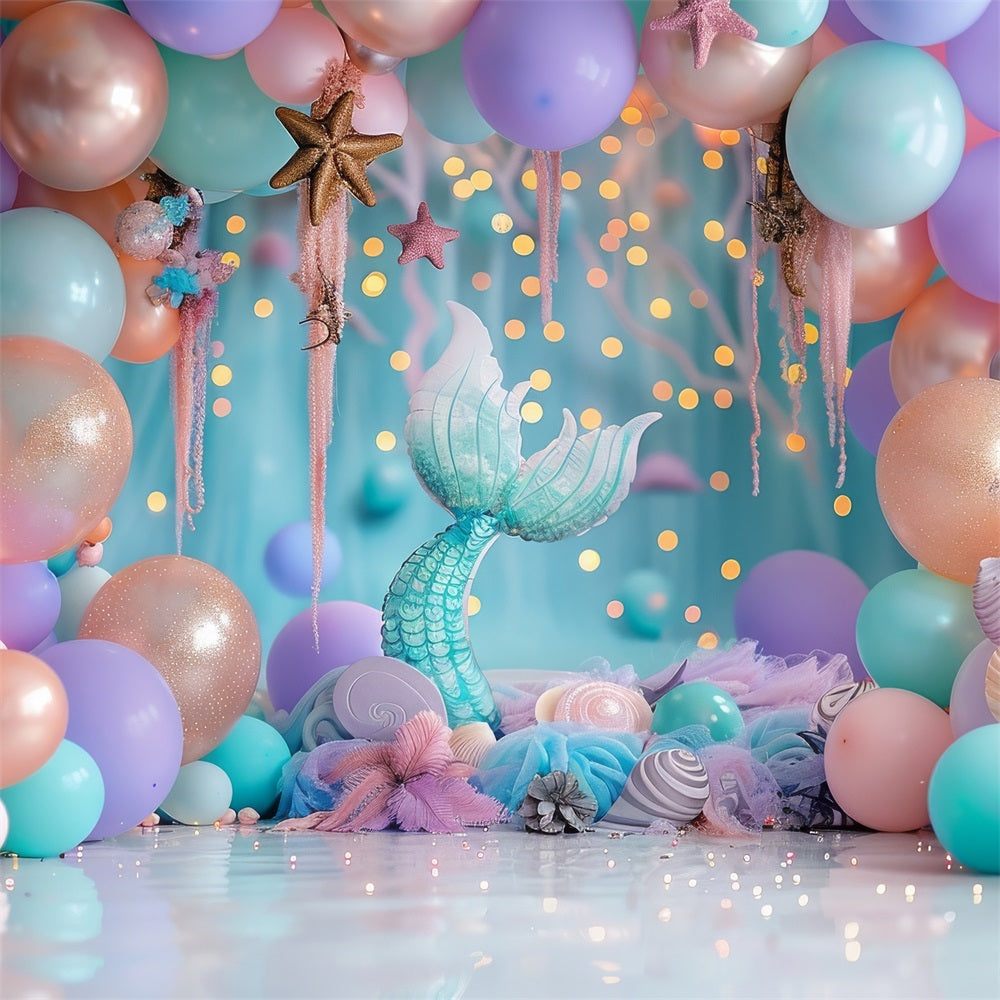 Toile de Fond Anniversaire Ballons Pastel Queue de Sirène BRP10-305