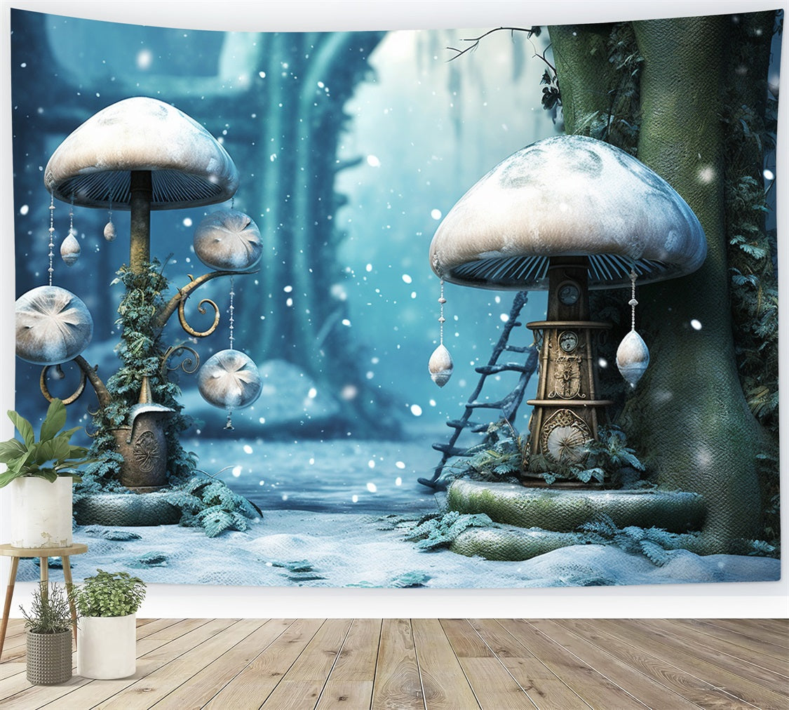 Toile de fond Forêt mystique décorations champignons givrées BRP10-31