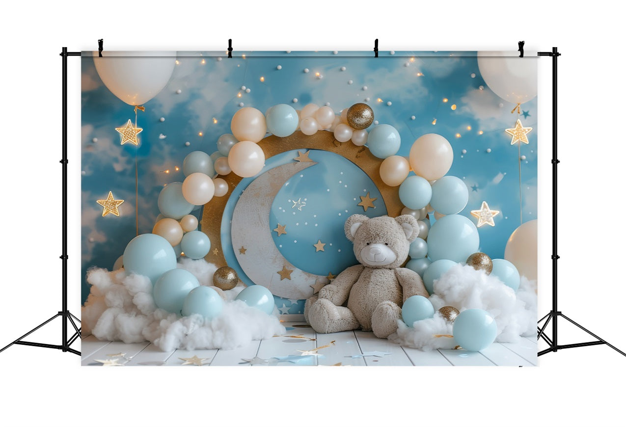 Toile de Fond Anniversaire Lune Étoiles Ourson BRP10-317