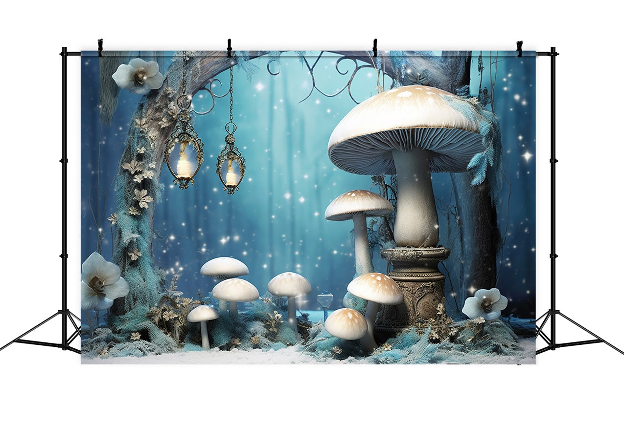 Toile de fond Forêt enchantée champignons lumineux photographie BRP10-32