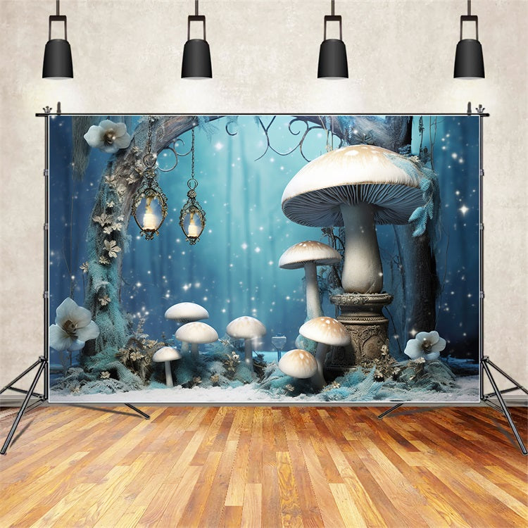 Toile de fond Forêt enchantée champignons lumineux photographie BRP10-32