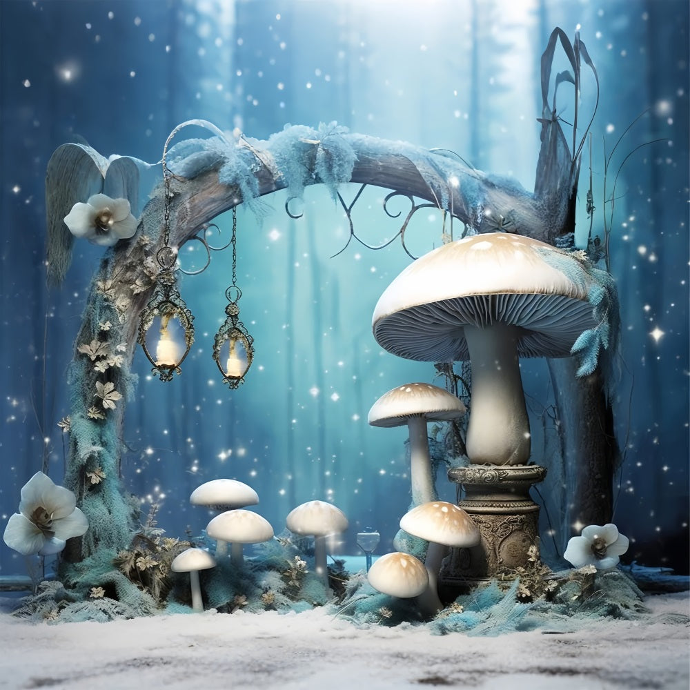 Toile de fond Forêt enchantée champignons lumineux photographie BRP10-32