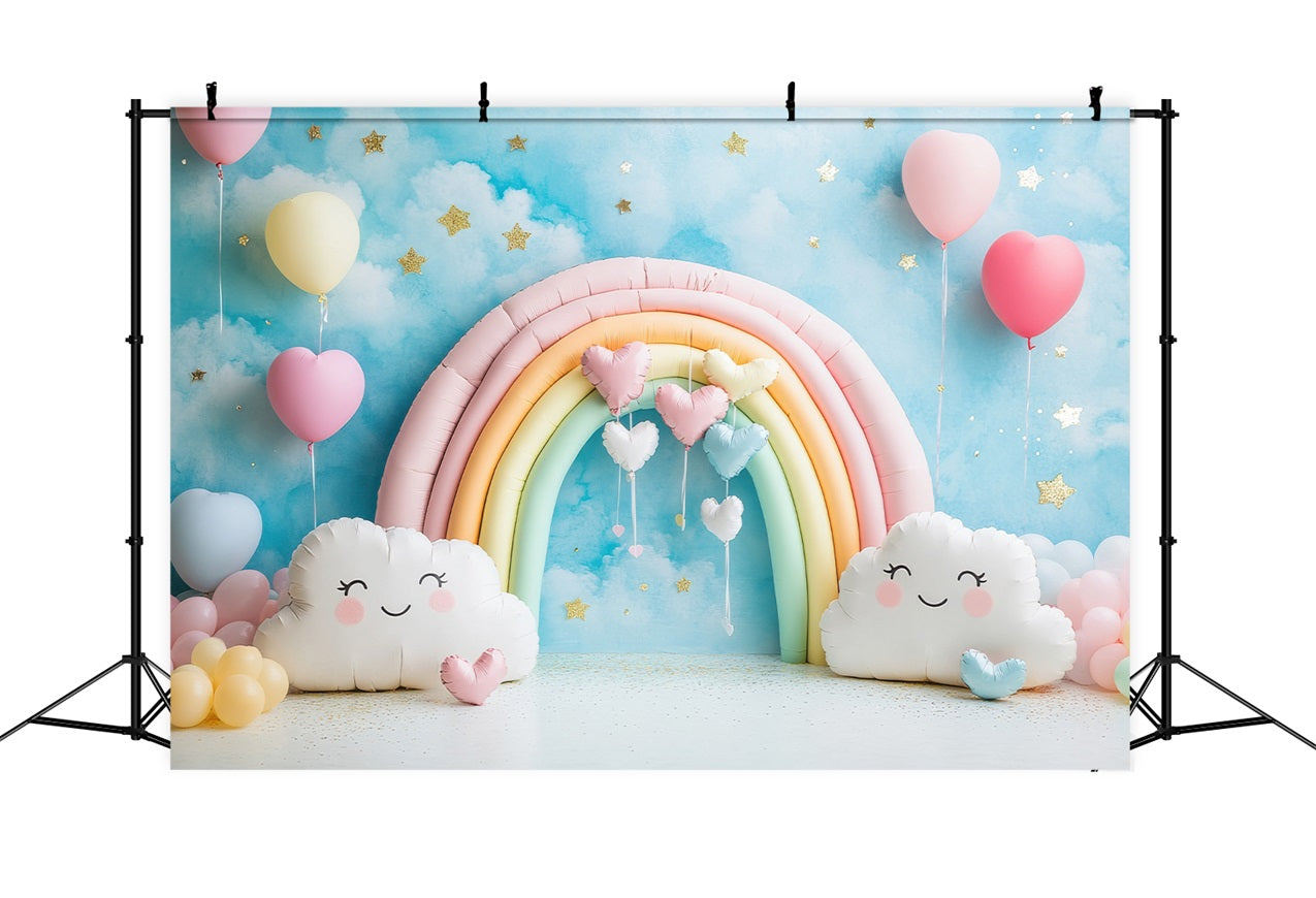 Toile de Fond Anniversaire Fête Nuages Ballons Arc-en-Ciel BRP10-321