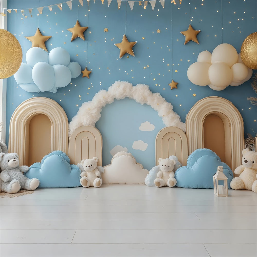 Toile de Fond Anniversaire Photographie Nuages Étoiles Ourson BRP10-323