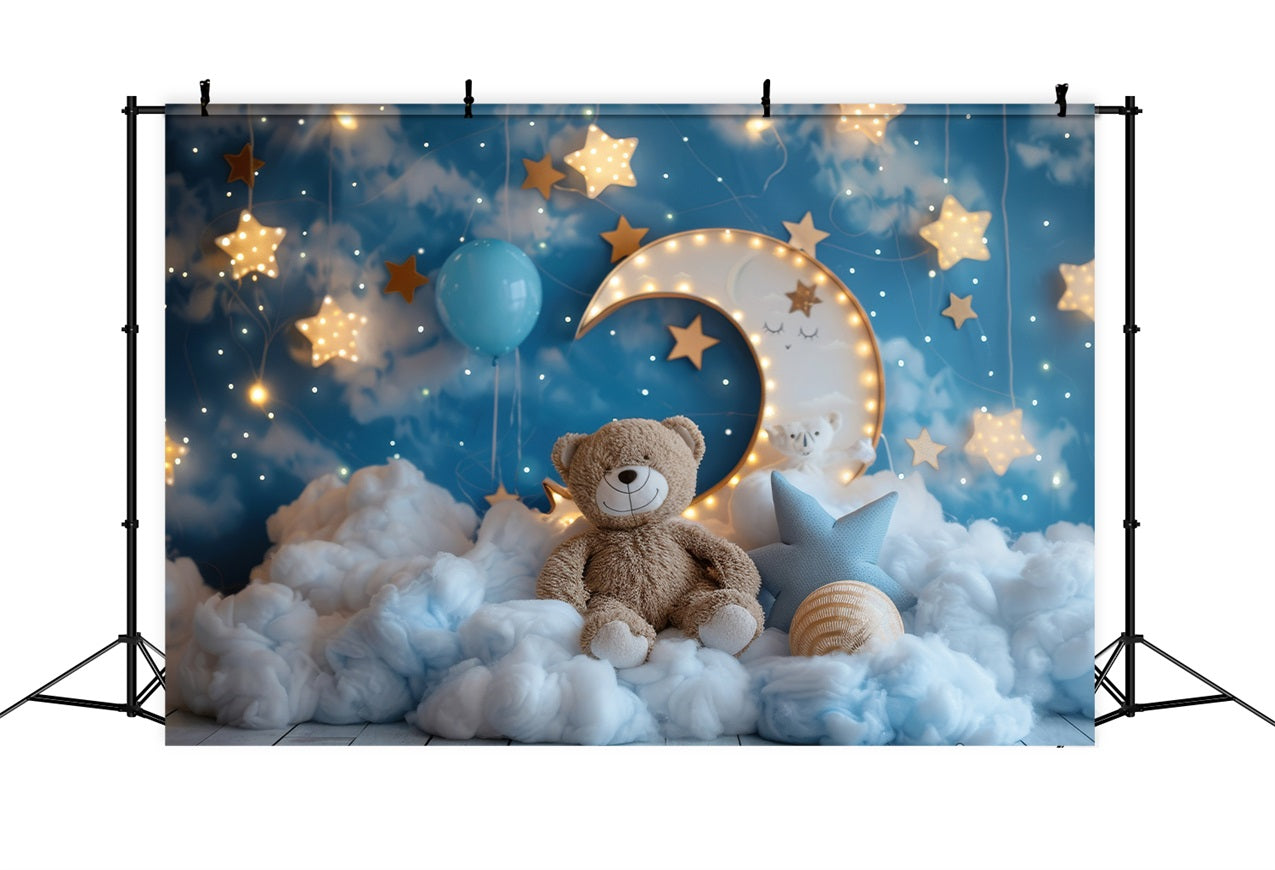 Toile de Fond Anniversaire Lune Ourson Nuage BRP10-334