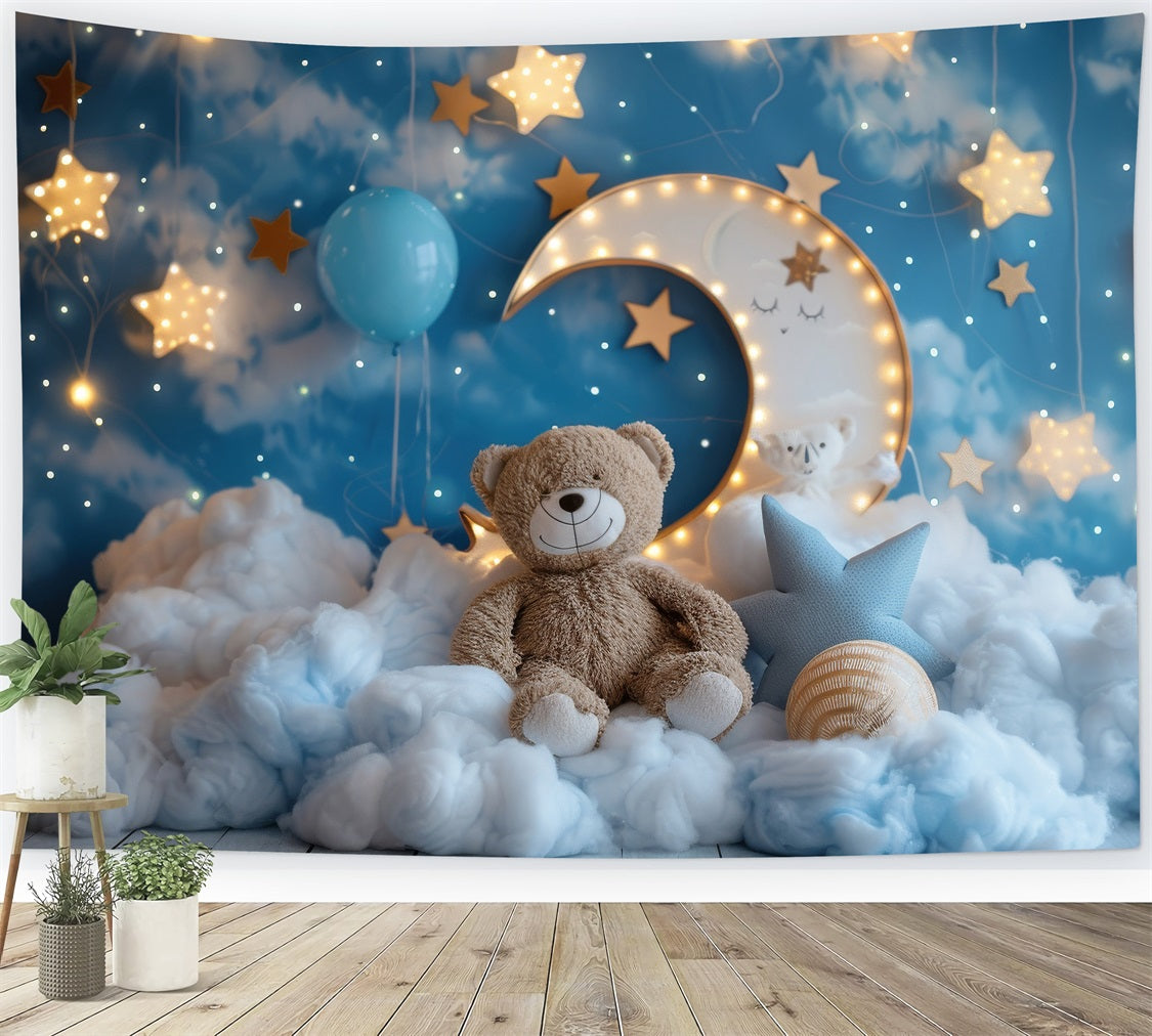 Toile de Fond Anniversaire Lune Ourson Nuage BRP10-334