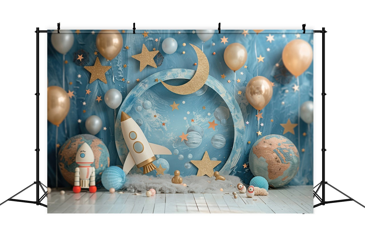 Toile de Fond Anniversaire Fusée Spatiale Lune Fête BRP10-335