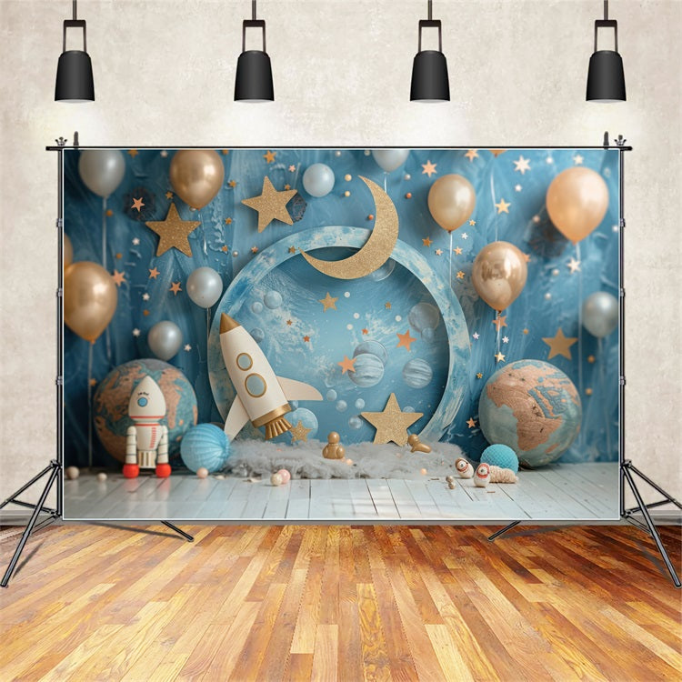 Toile de Fond Anniversaire Fusée Spatiale Lune Fête BRP10-335