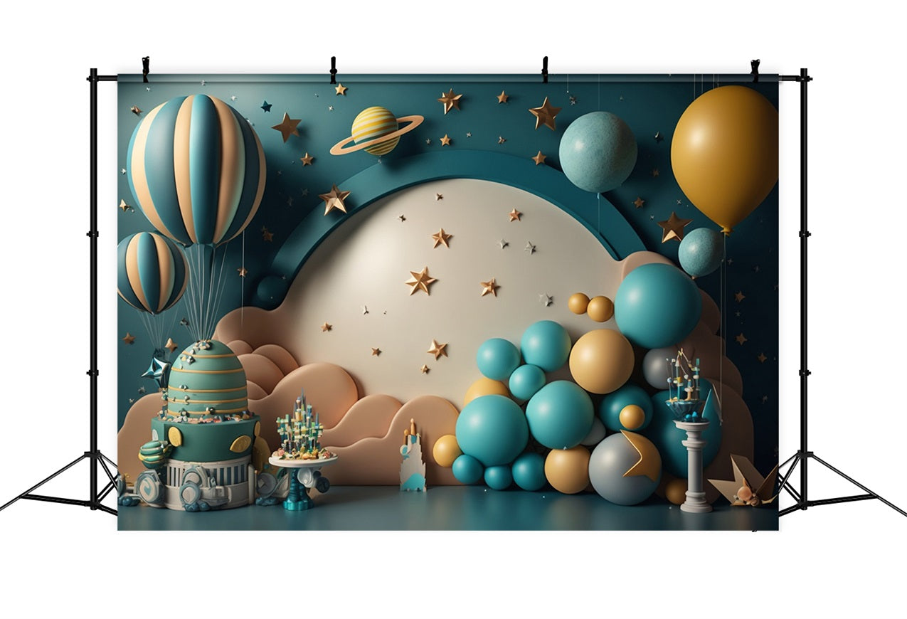 Toile de Fond Anniversaire Galactique Montgolfière BRP10-340