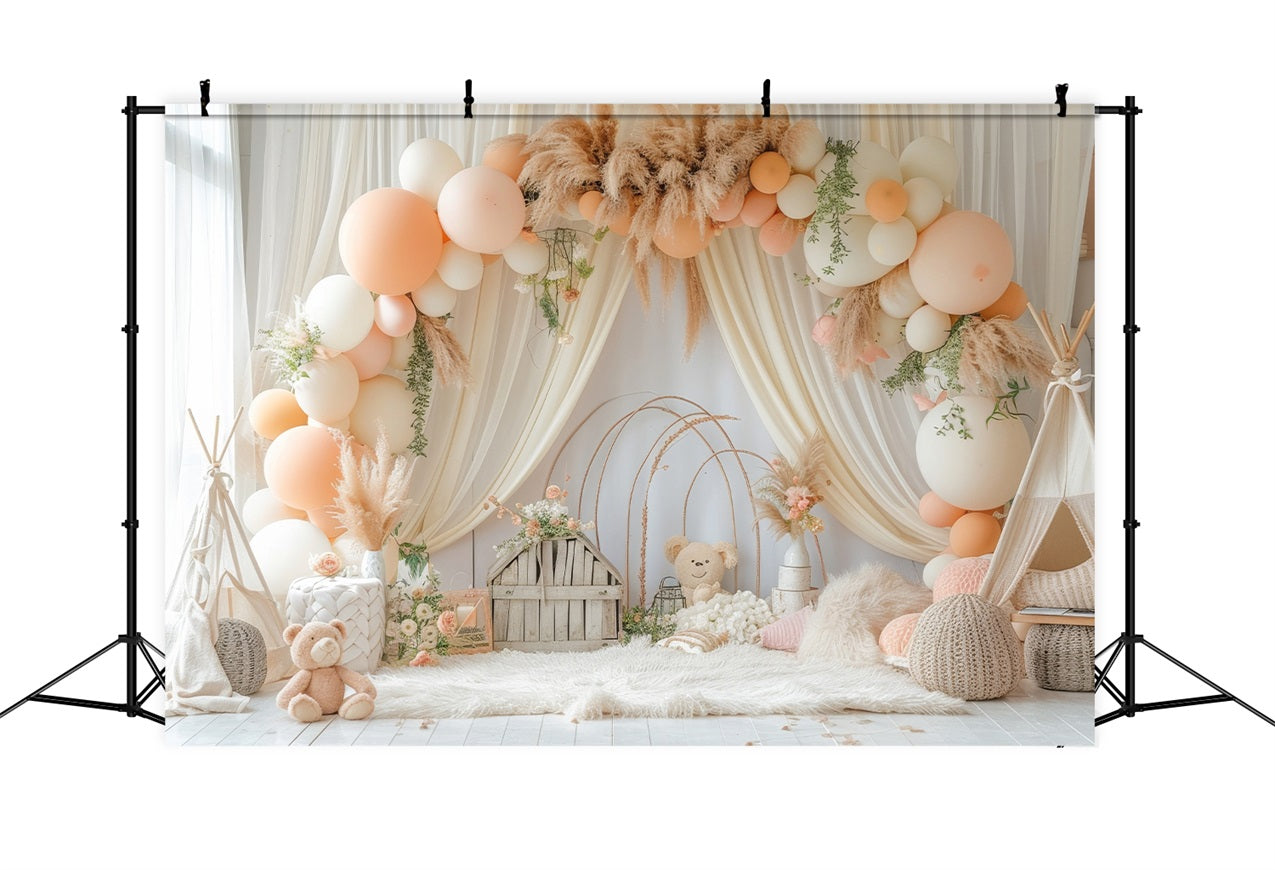 Toile de Fond Anniversaire Arc de Ballons Pampas BRP10-353