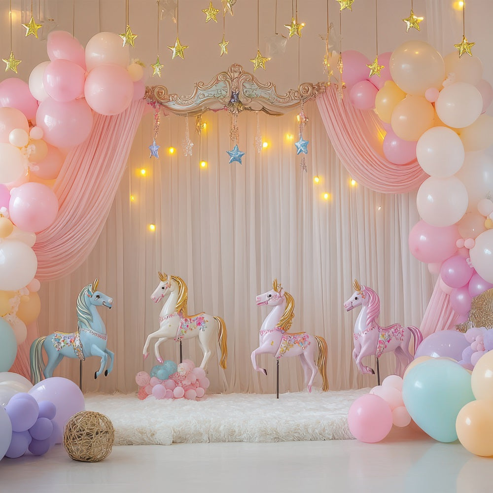 Toile de Fond Anniversaire Design Licorne Ballons Carrousel BRP10-357