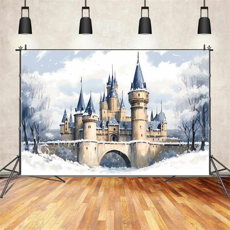 Toile de fond Château enchanté pont gelé paysage BRP10-36