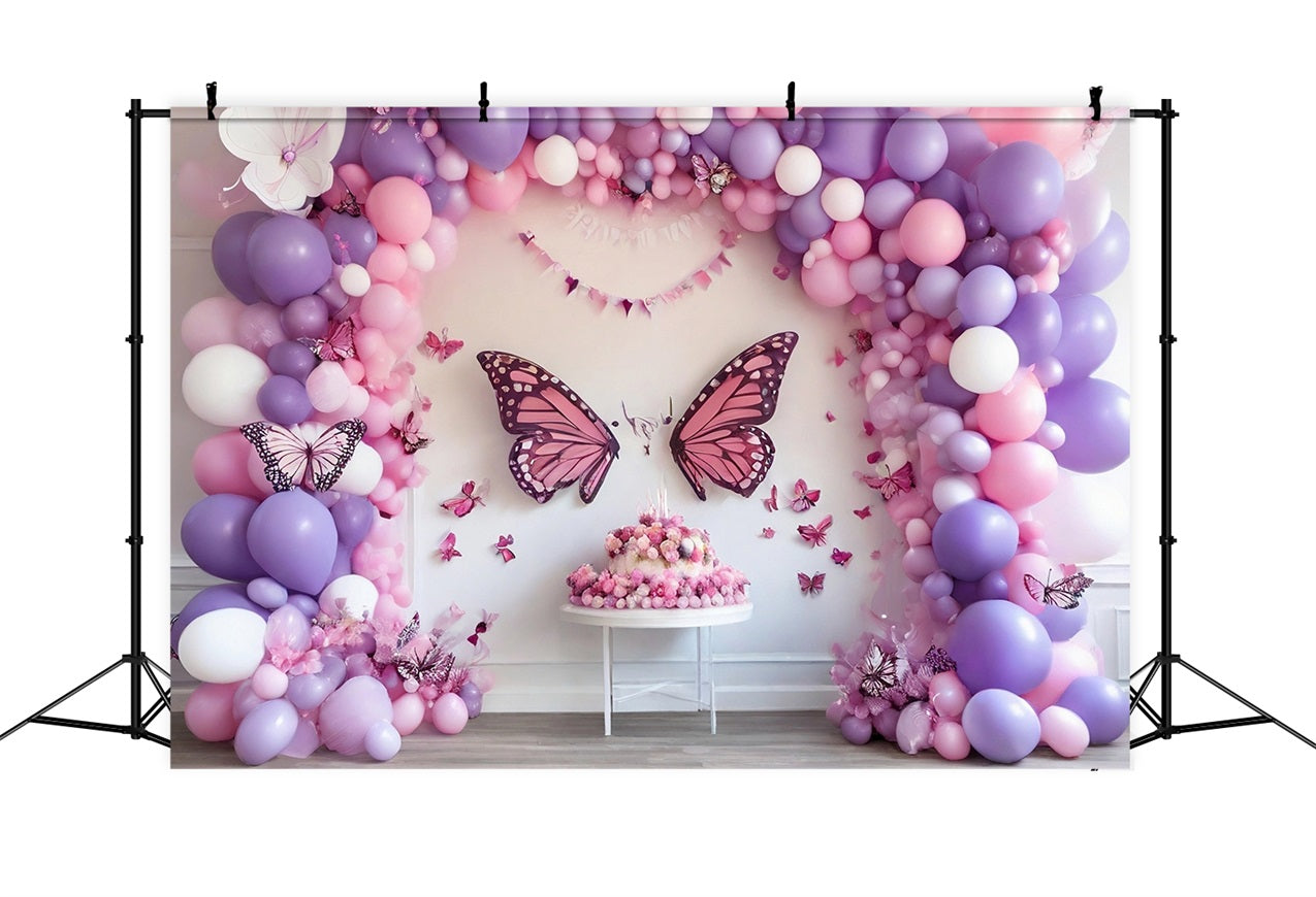 Toile de Fond Anniversaire Fête Papillon Arc de Ballons BRP10-361