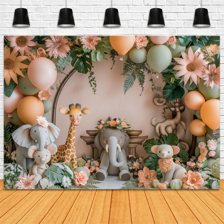 Toile de Fond Anniversaire Jungle Animaux Ballon BRP10-362