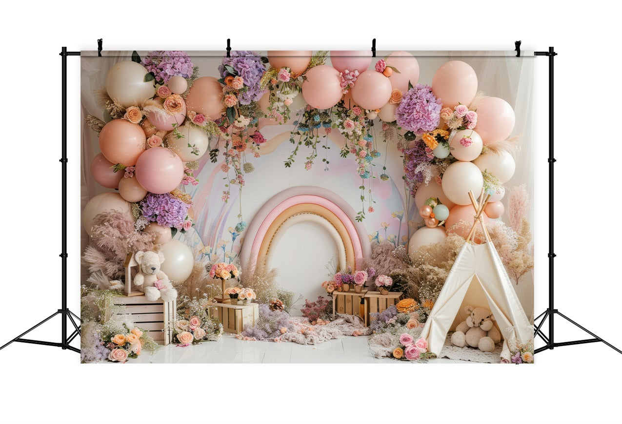 Toile de Fond Joyeux Anniversaire Ballons Teepee Arc-en-Ciel BRP10-366