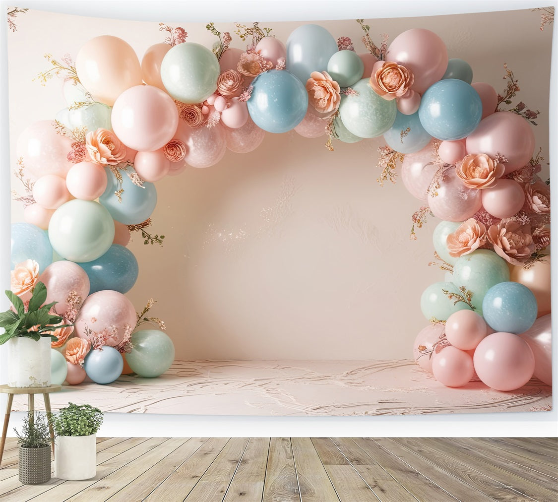 Toile de Fond Anniversaire Ballons Fleurs BRP10-367