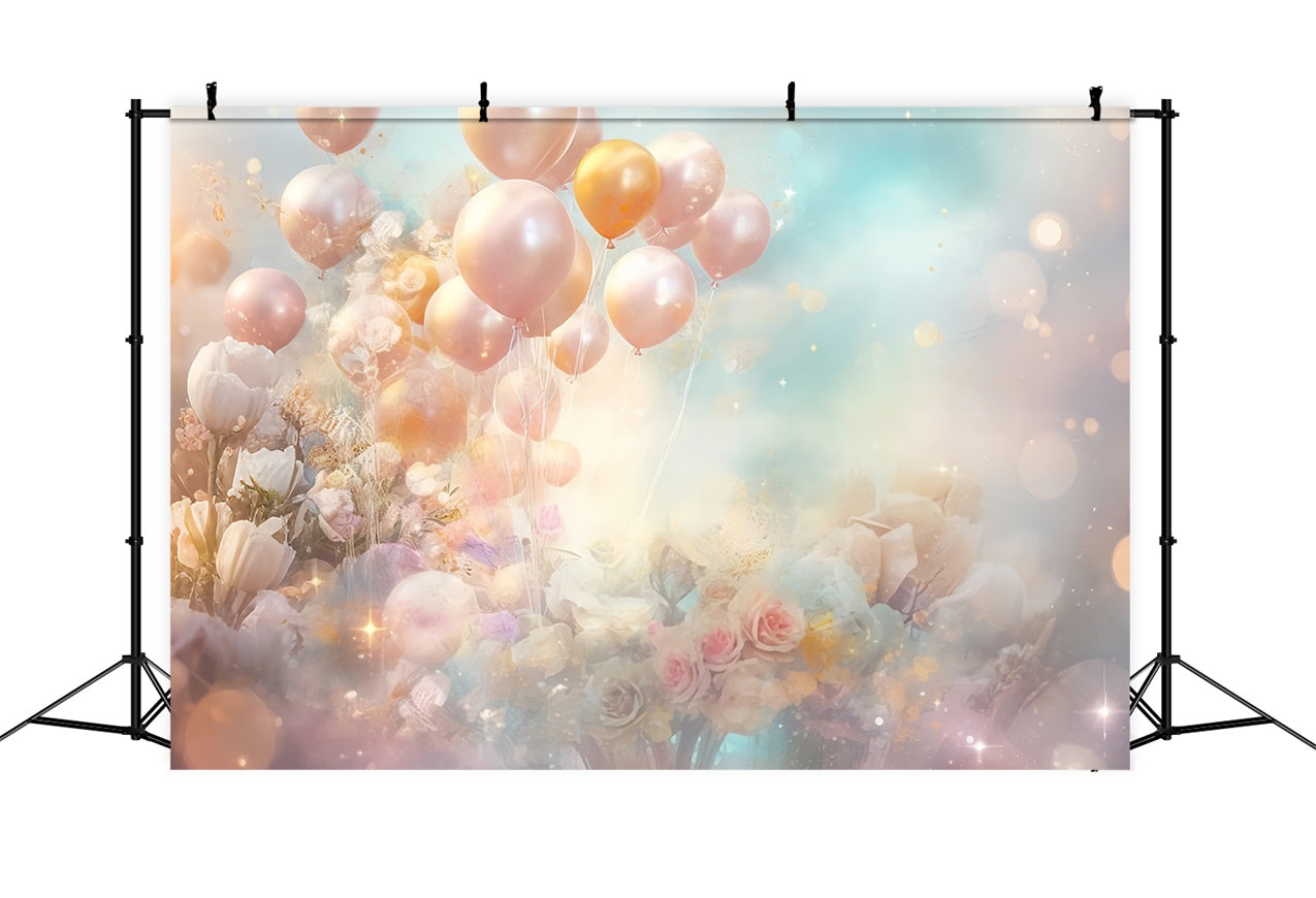 Toile de Fond Joyeux Anniversaire Pour Enfants Ballons Fleurs BRP10-377