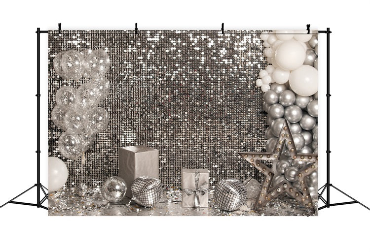 Toile de Fond Anniversaire Ballons Bouquet Argent Étoile BRP10-384