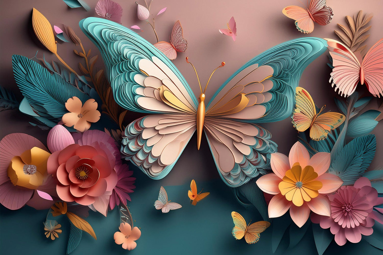 Toile de Fond Anniversaire Fête Papillon 3D Floral BRP10-402