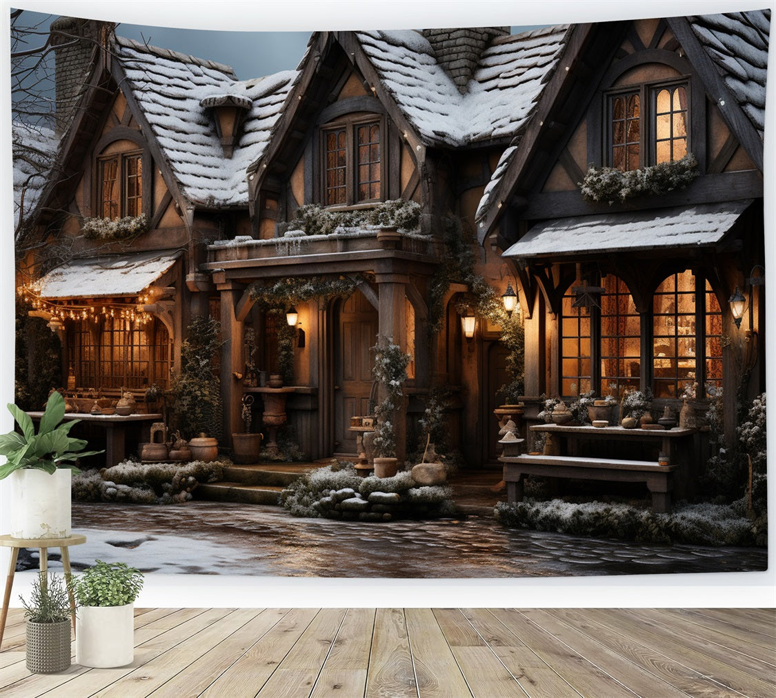 Toile de fond Nuit sereine cottage enneigé douillet BRP10-44