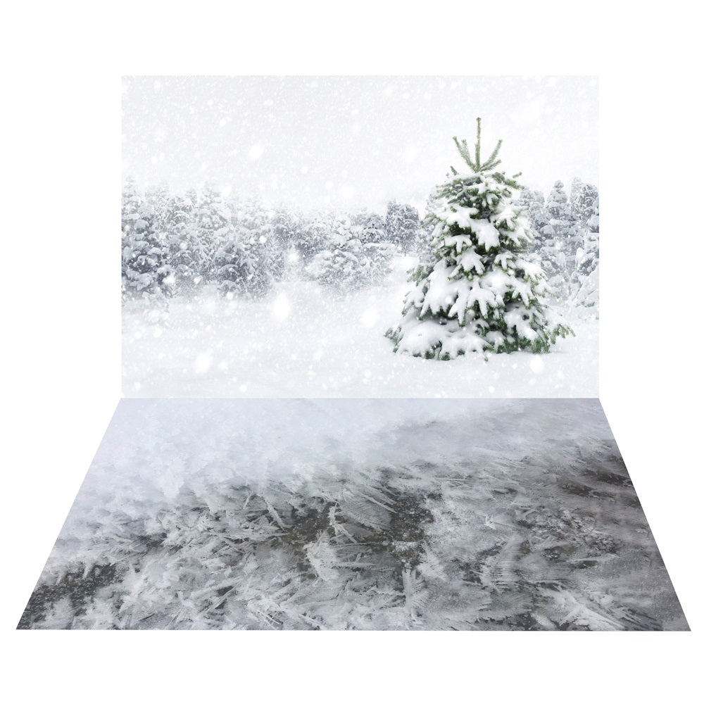 Toile de Fond d'Arbre Enneigé Hivernal + Sol avec Givre BRP10-464