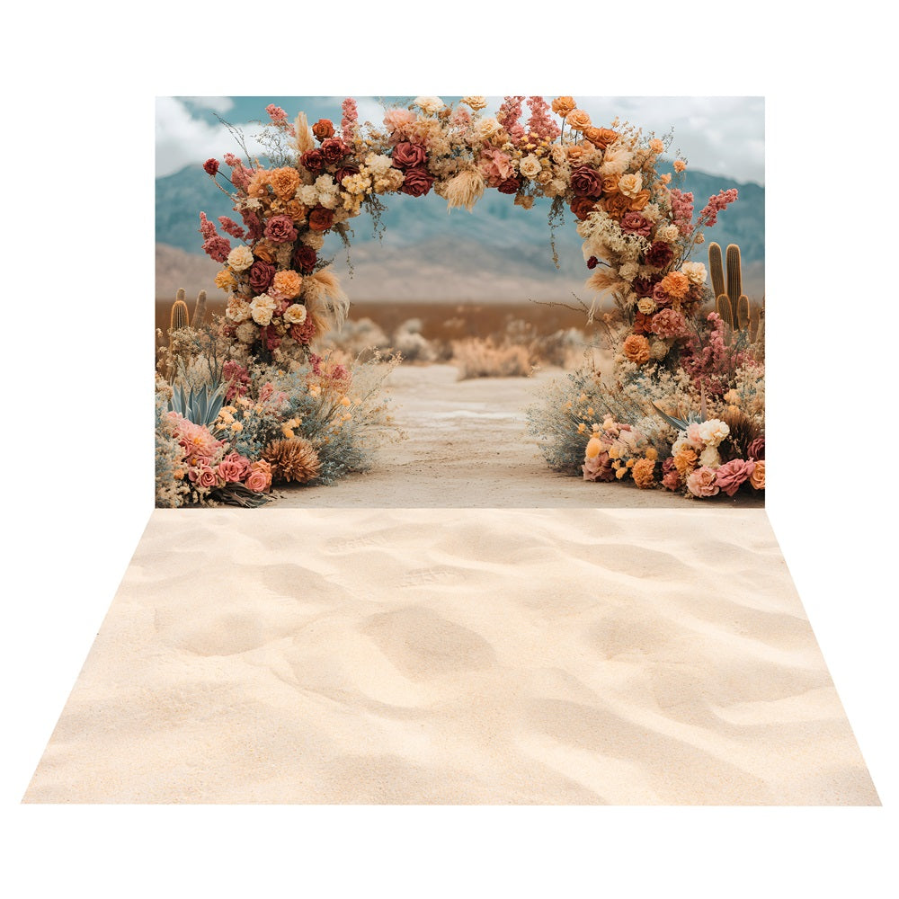 Toile de Fond d'Arche Florale Bohémienne + Sol de Sentier Sableux BRP10-474