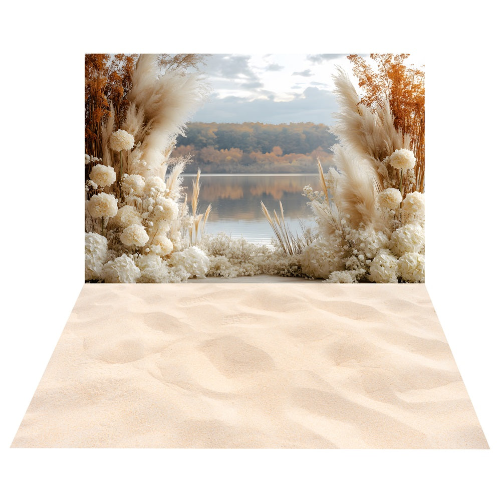Toile de Fond Boho de Bord de Lac Florale + Sol avec Texture de Sable BRP10-478