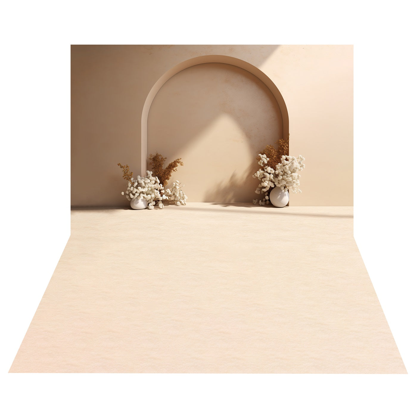 Toile de Fond Boho de Décor Floral Arqué + Sol de Sable Clair BRP10-482