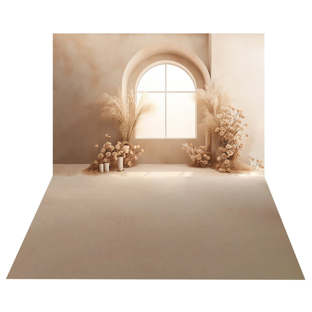 Toile de Fond Boho de Fenêtre Arquée + Sol Beige Mat BRP10-497