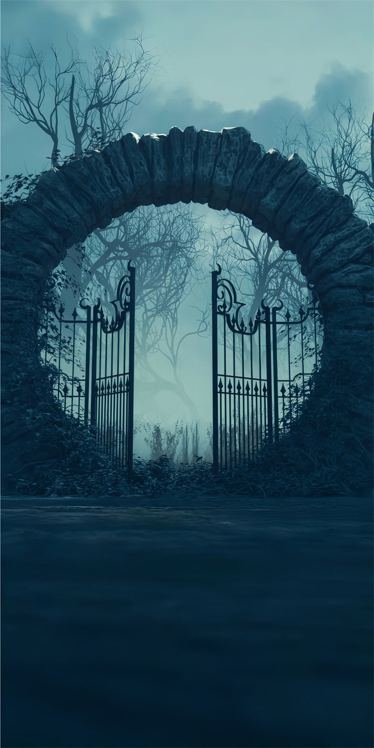 Mur-à-Sol Toile de Fond Nuit d'Halloween Forêt Creepy Porte en Fer BRP10-508