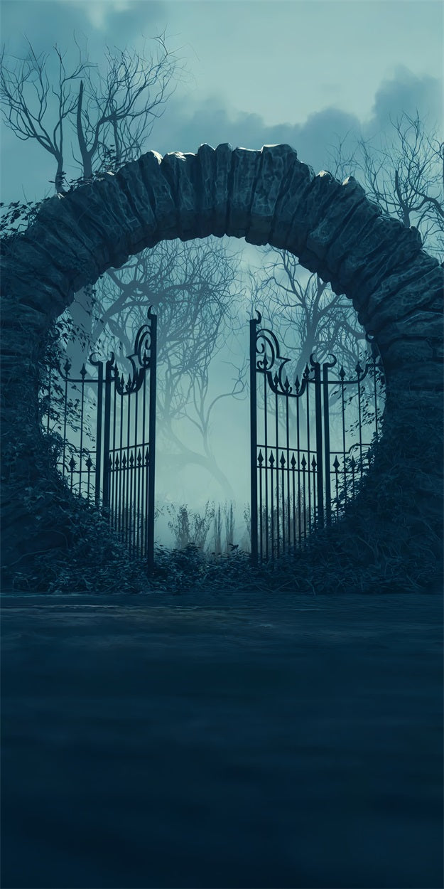 Mur-à-Sol Toile de Fond Nuit d'Halloween Forêt Creepy Porte en Fer BRP10-508