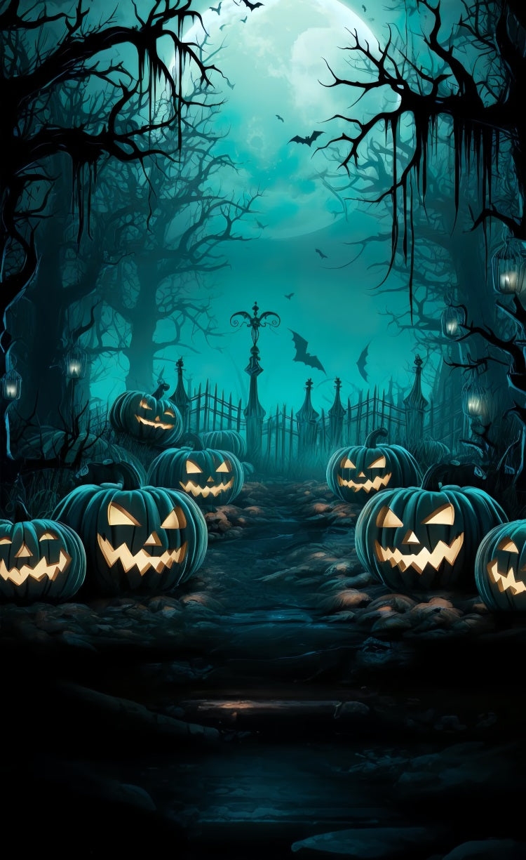 Mur-à-Sol Toile de Fond Champ de Citrouilles Lune Bleue BRP10-511