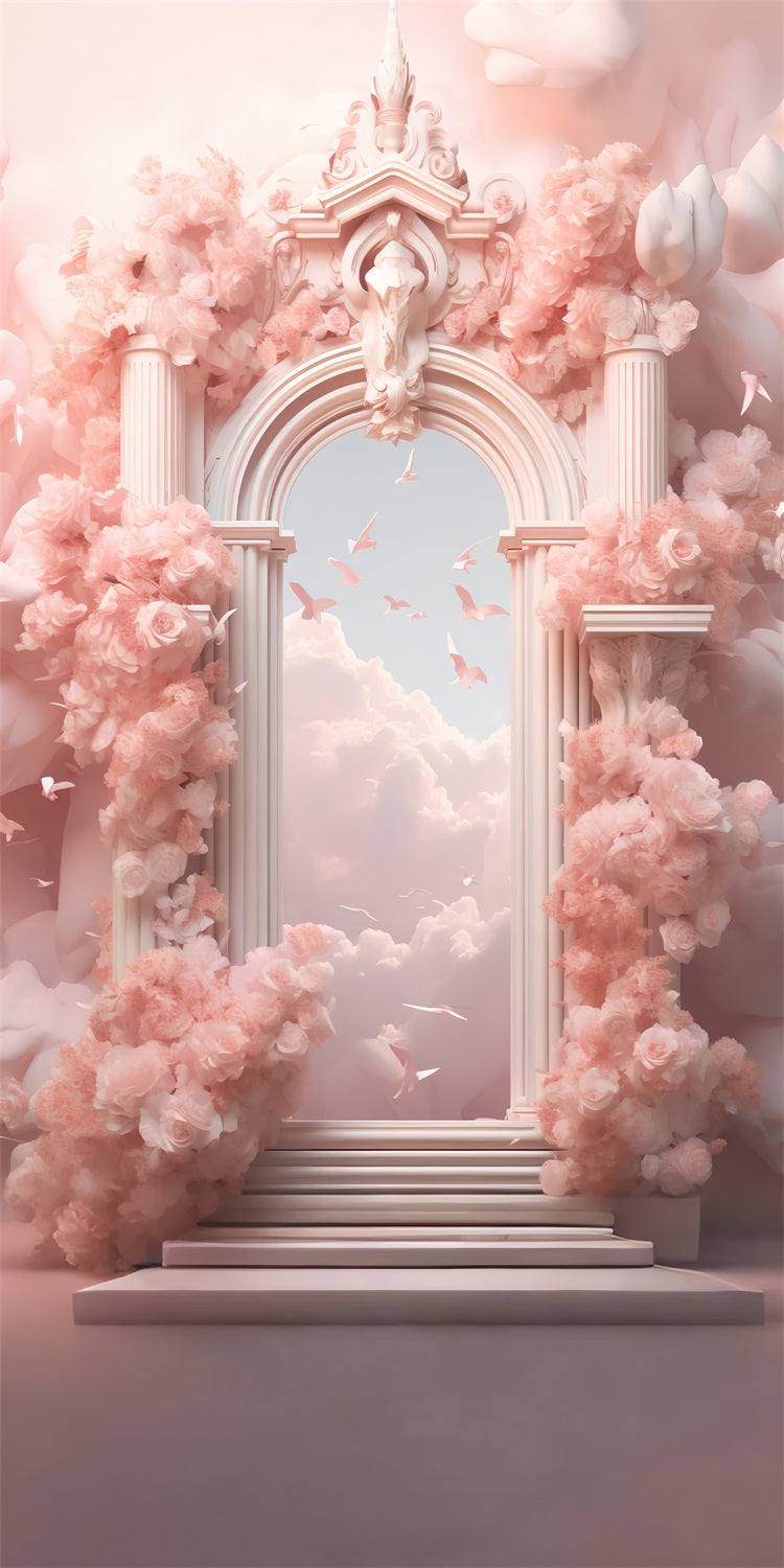 Mur-à-Sol Toile de Fond Nuage Rose Rêveur Arche Florale BRP10-531