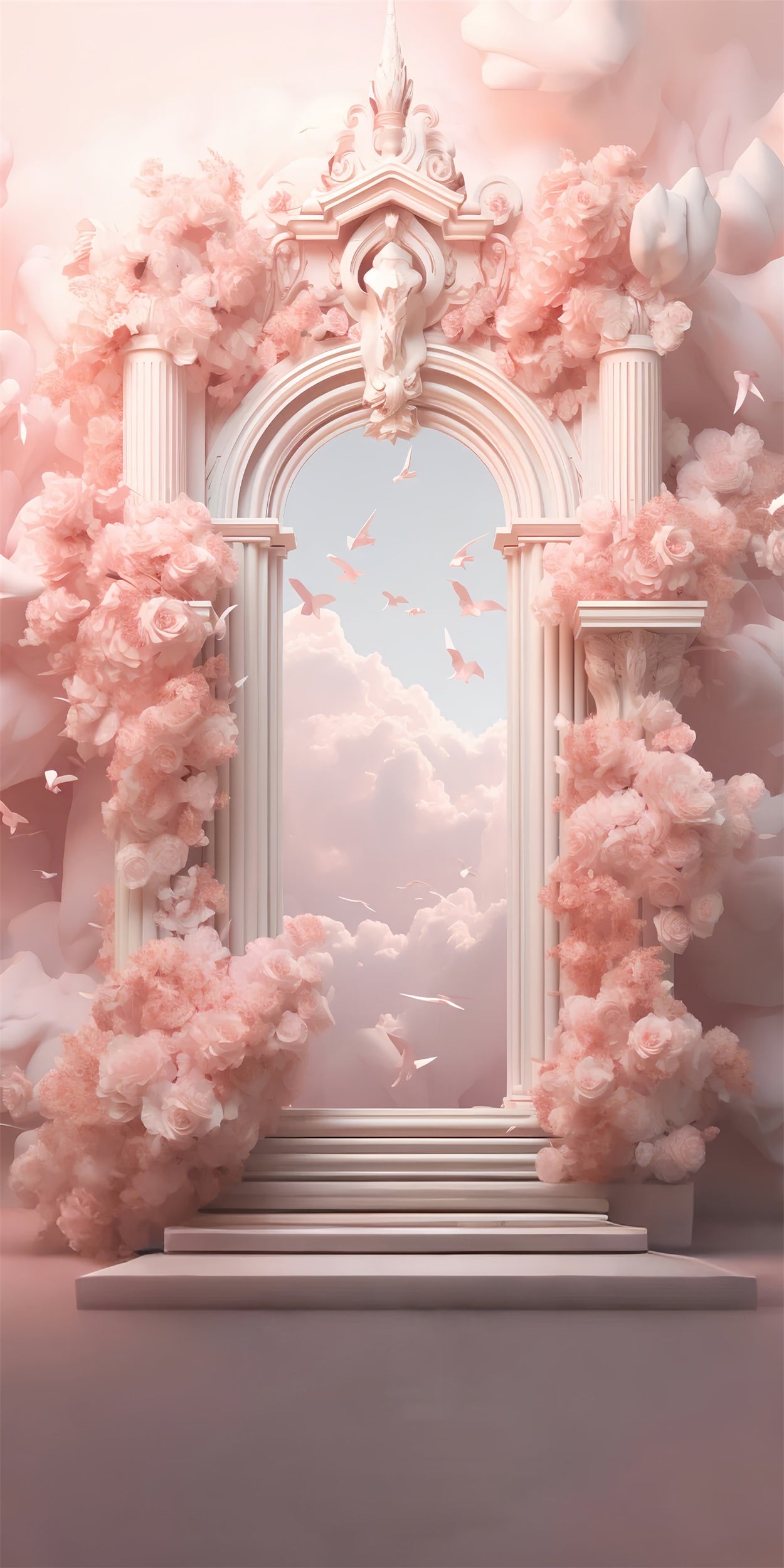 Mur-à-Sol Toile de Fond Nuage Rose Rêveur Arche Florale BRP10-531