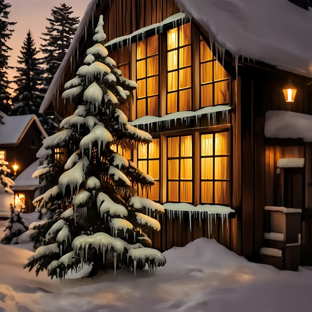 Toile de fond Lumière chaude hivernale brillants sur fenêtres givrées BRP10-54