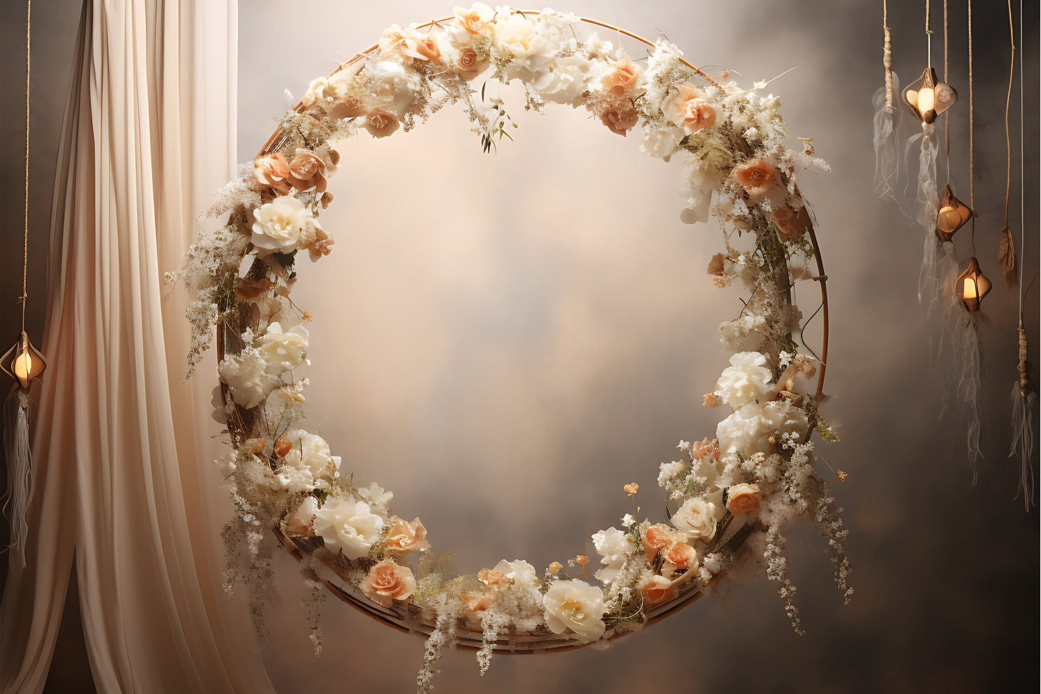 Toile De Fond Boho Cabine Cerceau Floral Lanternes BRP10-586