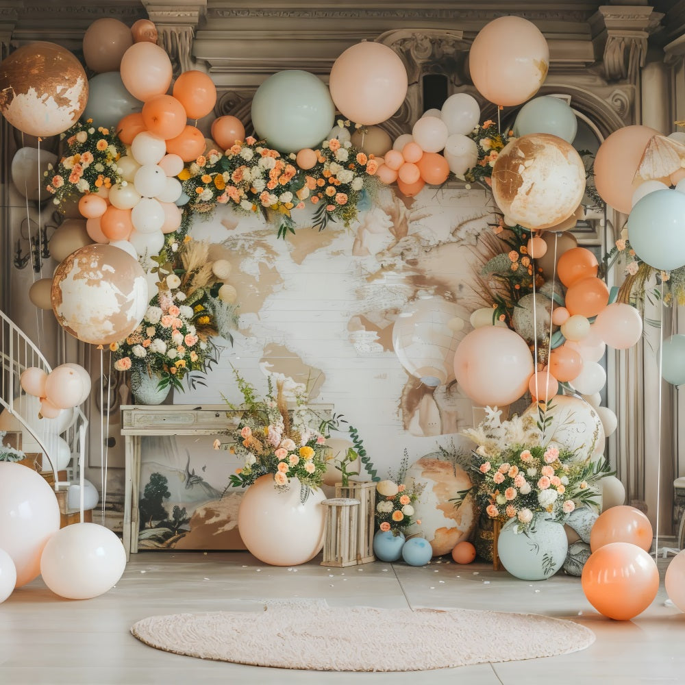 Toile De Fond Bohémien Carte Du Monde Ballon BRP10-594