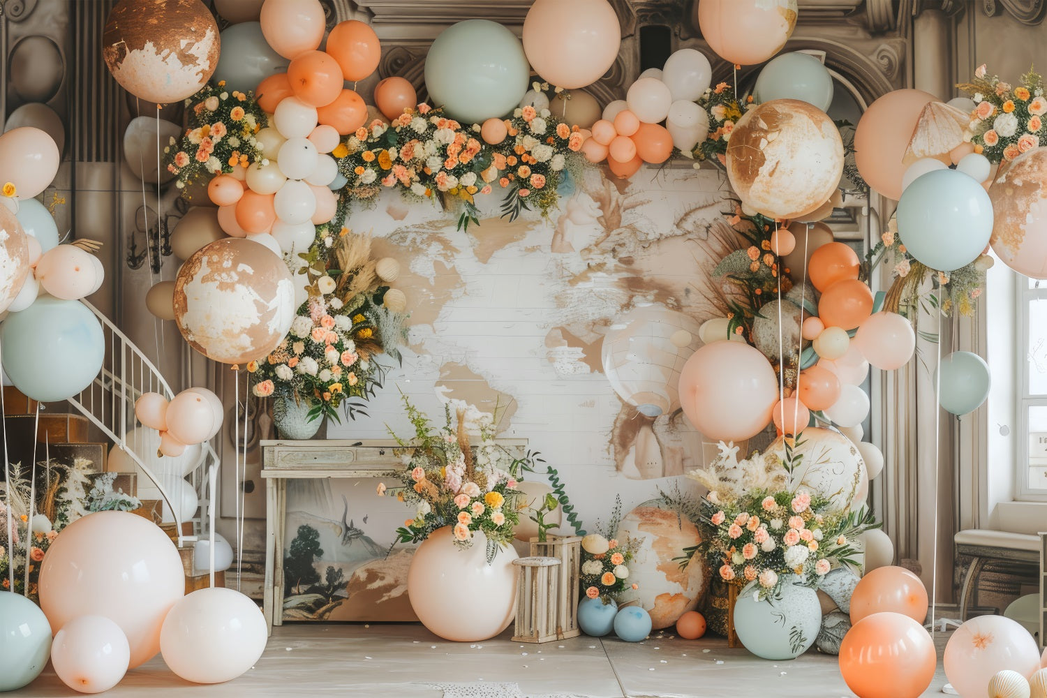 Toile De Fond Bohémien Carte Du Monde Ballon BRP10-594