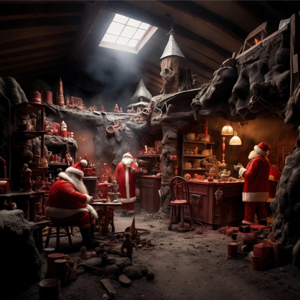 Toile De Fond Noël Atelier Du Père Noël Arbre Photographie BRP10-618