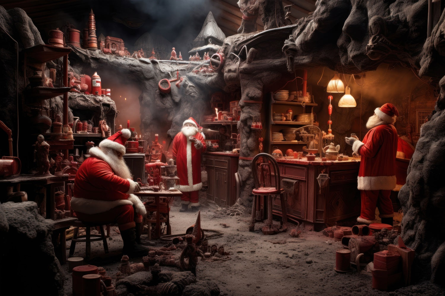 Toile De Fond Noël Atelier Du Père Noël Arbre Photographie BRP10-618