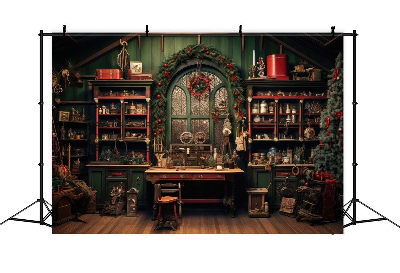 Toile De Fond Noël Atelier Du Père Noël Arbre Idées BRP10-621