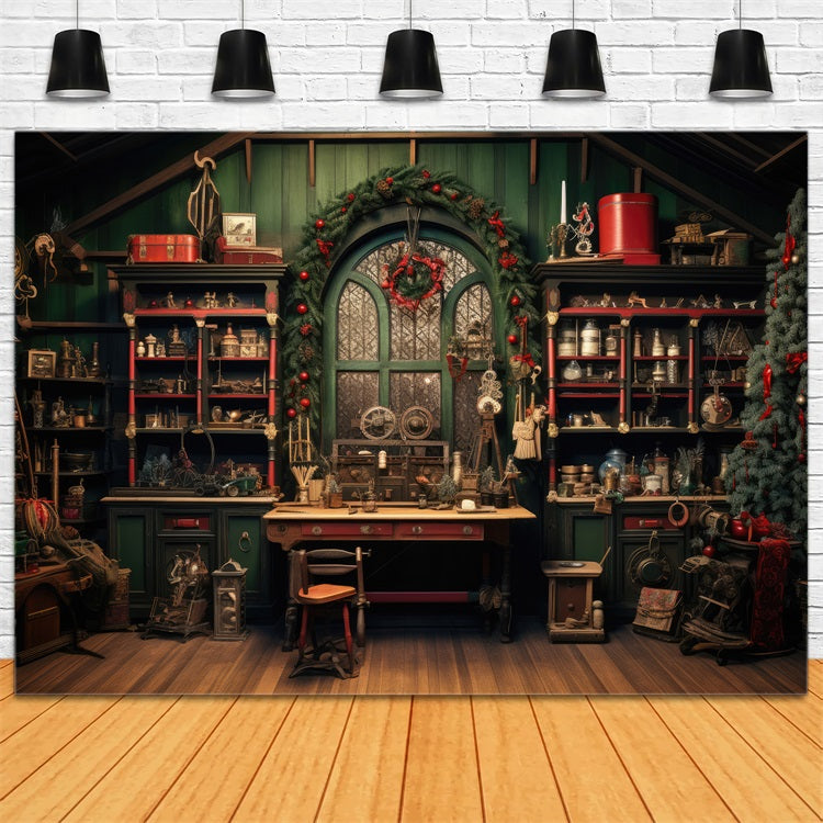 Toile De Fond Noël Atelier Du Père Noël Arbre Idées BRP10-621