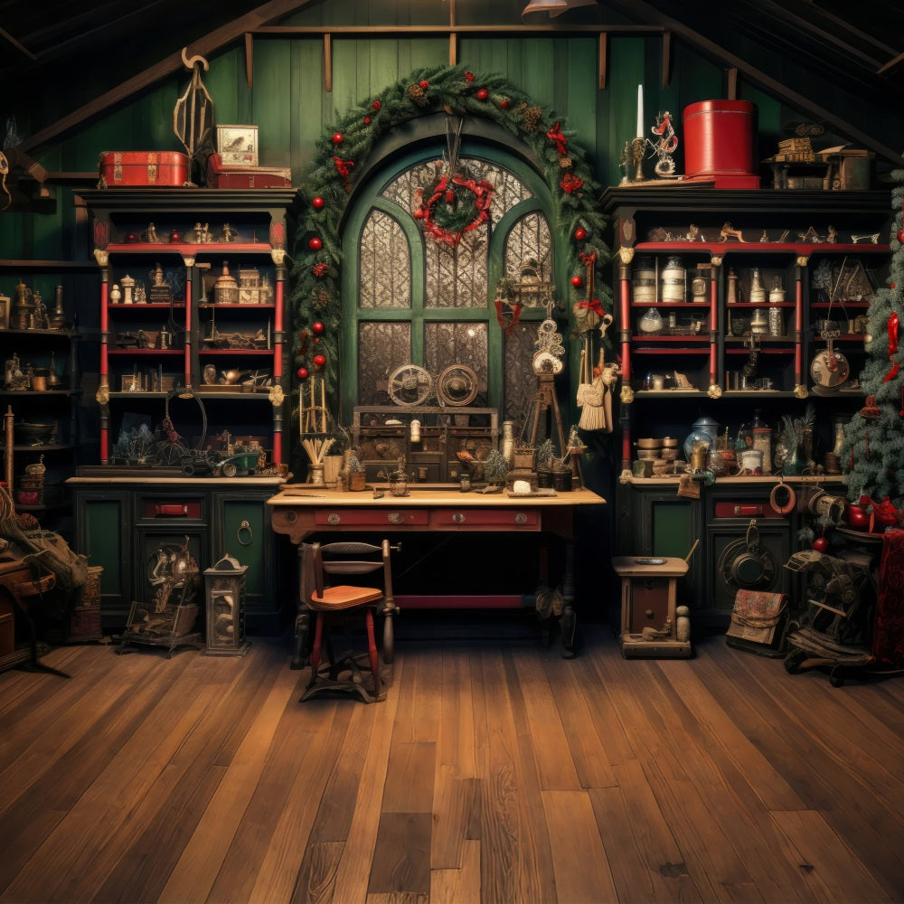 Toile De Fond Noël Atelier Du Père Noël Arbre Idées BRP10-621