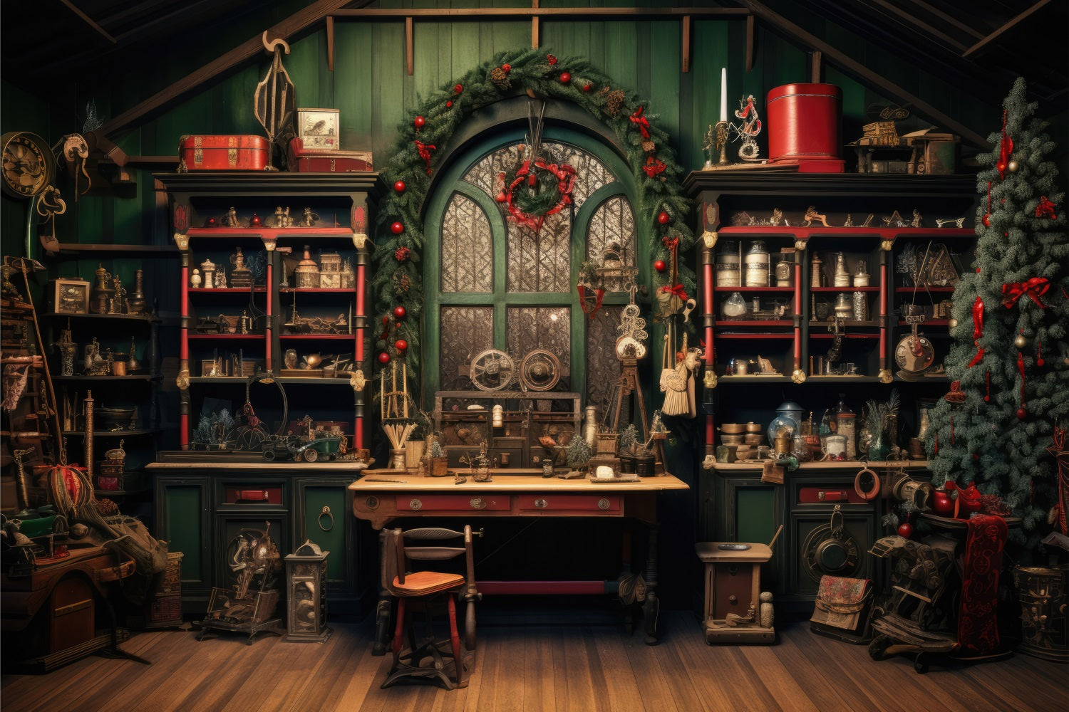 Toile De Fond Noël Atelier Du Père Noël Arbre Idées BRP10-621