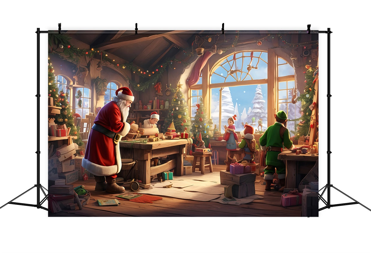 Toile De Fond Noël Atelier Du Père Noël Amis Photo BRP10-622