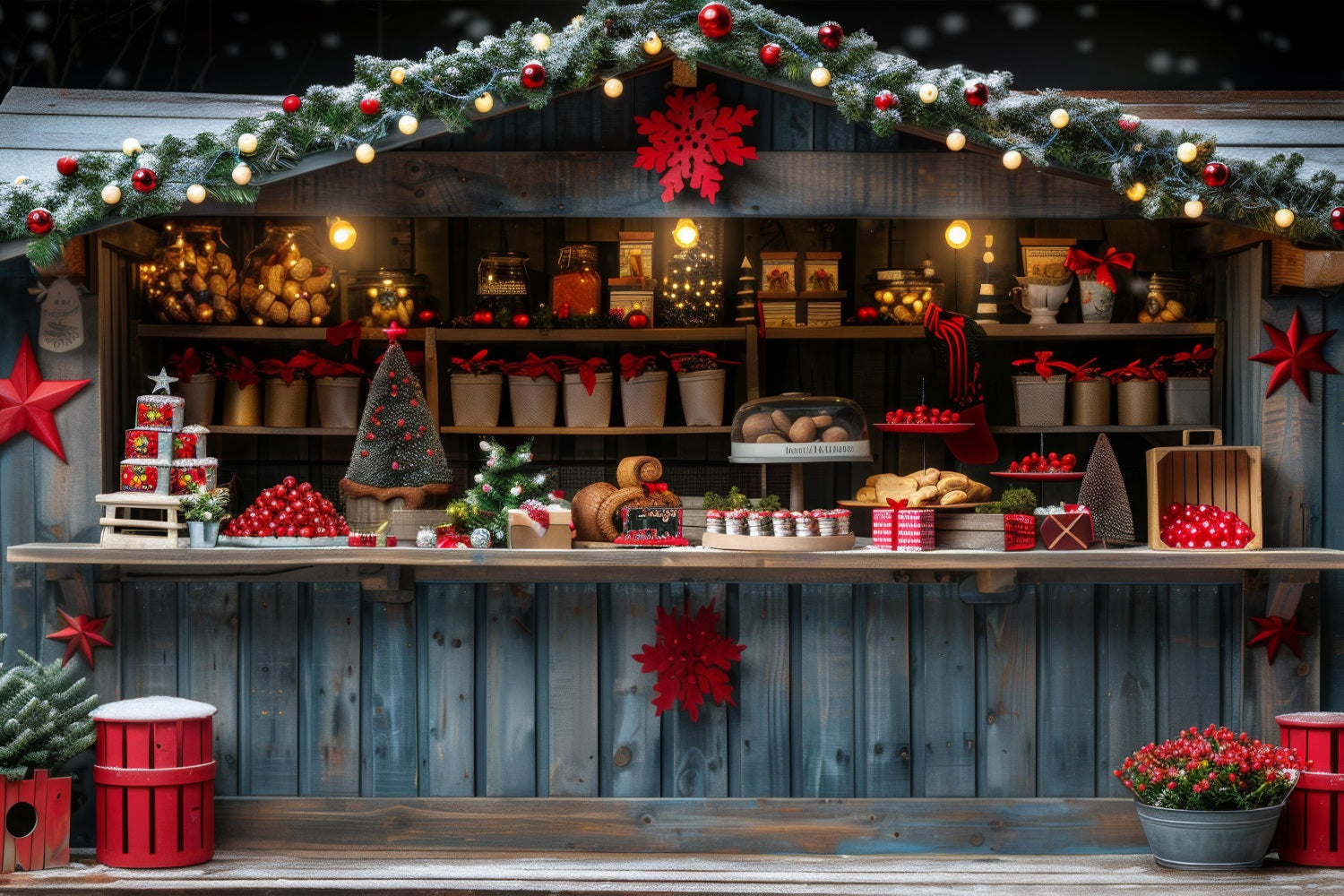 Toile De Fond Noël Atelier Du Père Noël Cabane Gourmandises Photoshoot BRP10-624