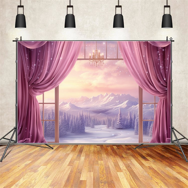 Toile de fond Montagnes enneigées vue depuis fenêtre BRP10-7